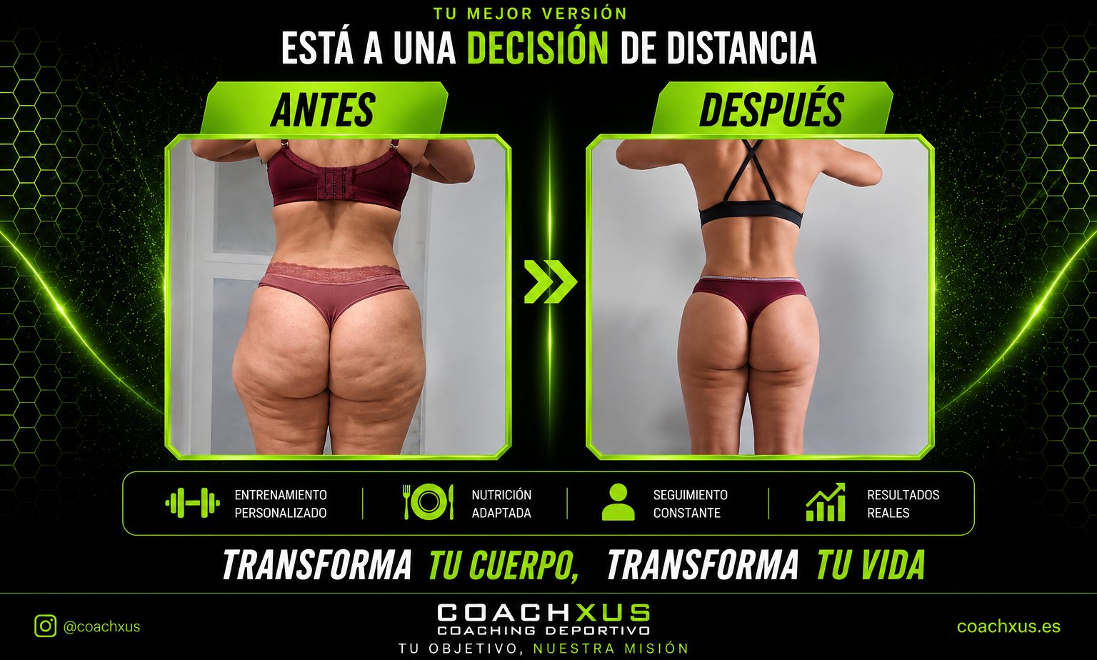 Transformación real — Ella, 40s · Glúteo y piernas
