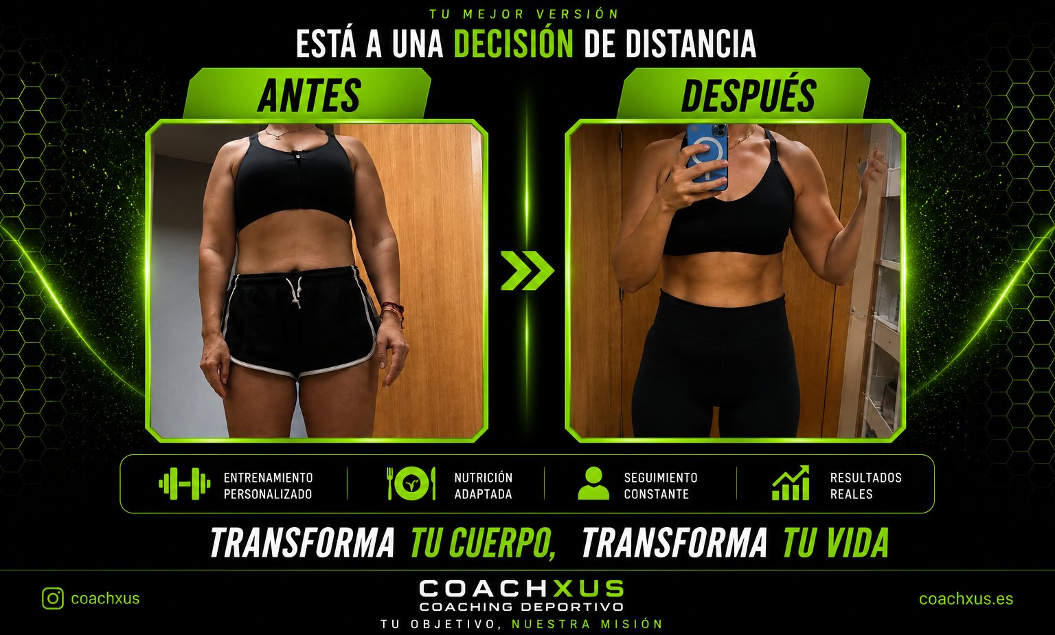 Transformación real — Ella, 30s · Pérdida de grasa